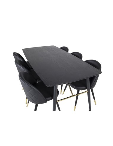Matgrupp Gold med Velvet matstolar, 180 × 85 cm