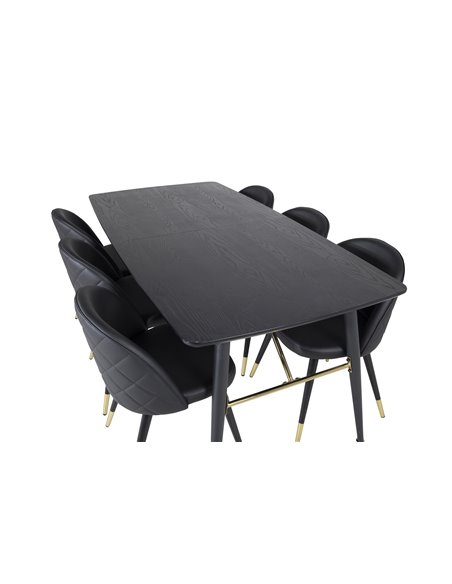 Matgrupp Gold med Velvet matstolar, 180 × 85 cm