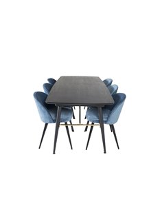 Matgrupp Gold med Velvet matstolar, 180 × 85 cm