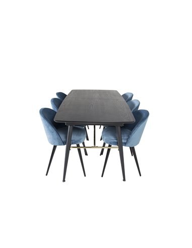 Matgrupp Gold med Velvet matstolar, 180 × 85 cm