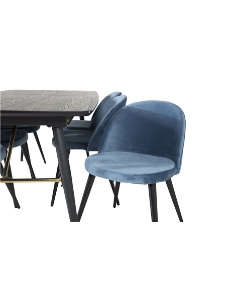 Matgrupp Gold med Velvet matstolar, 180 × 85 cm