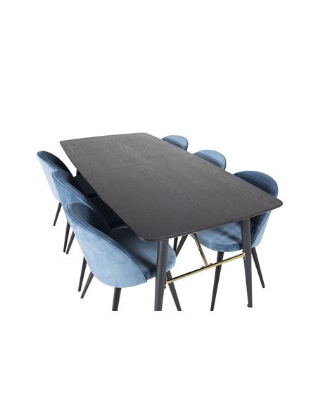 Matgrupp Gold med Velvet matstolar, 180 × 85 cm