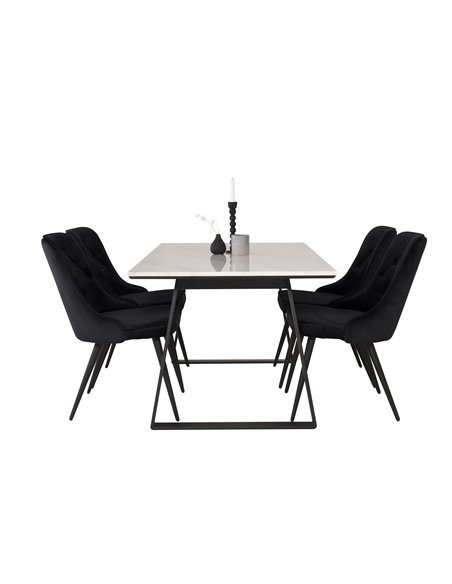 Matgrupp Estelle med Velvet Deluxe matstolar, 140 × 90 cm