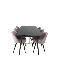 Matgrupp Gold med Velvet matstolar, 180 × 85 cm