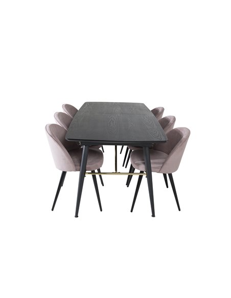 Matgrupp Gold med Velvet matstolar, 180 × 85 cm