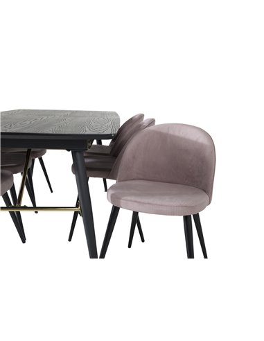 Matgrupp Gold med Velvet matstolar, 180 × 85 cm