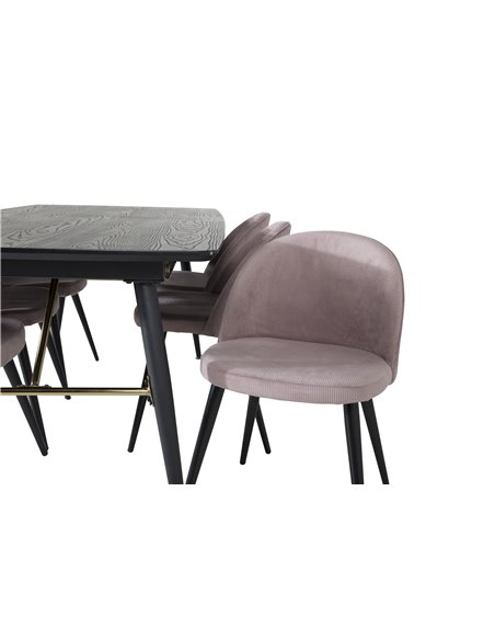 Matgrupp Gold med Velvet matstolar, 180 × 85 cm