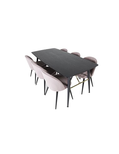 Matgrupp Gold med Velvet matstolar, 180 × 85 cm