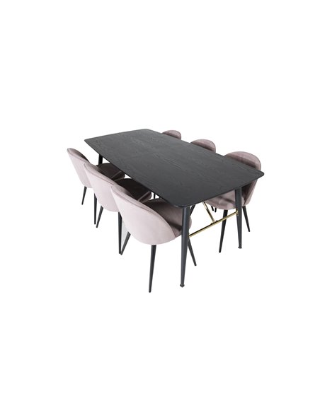 Matgrupp Gold med Velvet matstolar, 180 × 85 cm
