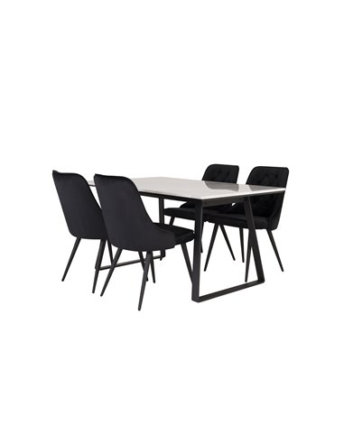 Matgrupp Estelle med Velvet Deluxe matstolar, 140 × 90 cm