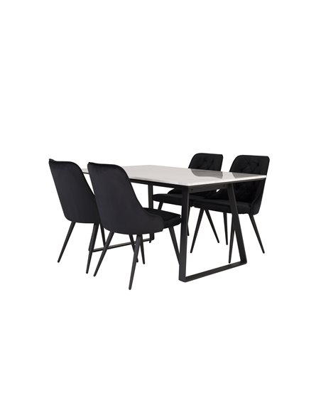 Matgrupp Estelle med Velvet Deluxe matstolar, 140 × 90 cm