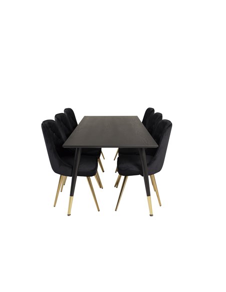 Matgrupp Dipp med Velvet Deluxe matstolar, 180 × 90 cm