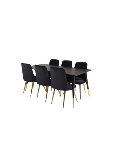 Matgrupp Dipp med Velvet Deluxe matstolar, 180 × 90 cm