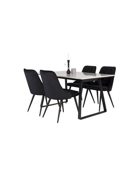 Matgrupp Estelle med Velvet Deluxe matstolar, 140 × 90 cm