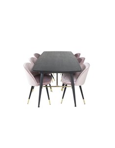 Matgrupp Gold med Velvet matstolar, 180 × 85 cm