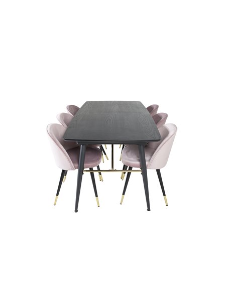 Matgrupp Gold med Velvet matstolar, 180 × 85 cm