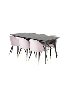 Matgrupp Gold med Velvet matstolar, 180 × 85 cm 2