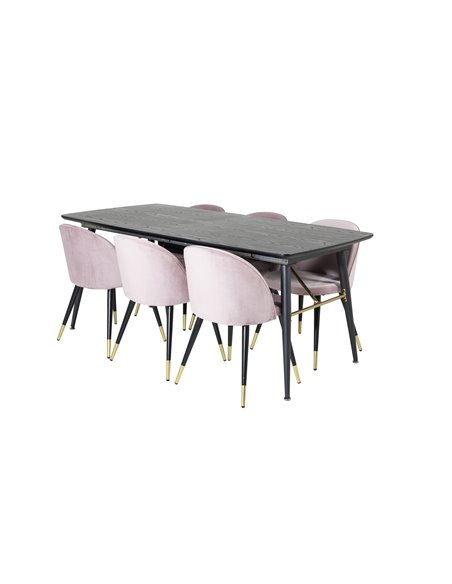 Matgrupp Gold med Velvet matstolar, 180 × 85 cm