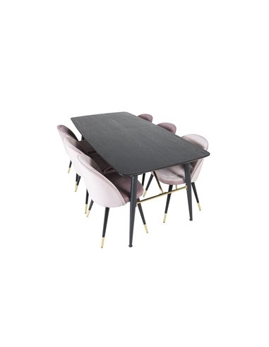 Matgrupp Gold med Velvet matstolar, 180 × 85 cm
