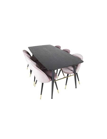 Matgrupp Gold med Velvet matstolar, 180 × 85 cm