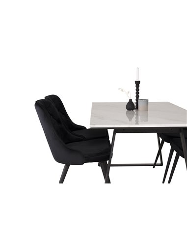 Matgrupp Estelle med Velvet Deluxe matstolar, 140 × 90 cm