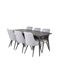 Matgrupp Gold med Velvet Deluxe matstolar, 180 × 85 cm 2