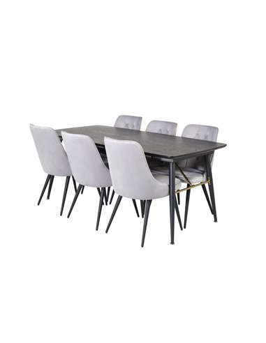 Matgrupp Gold med Velvet Deluxe matstolar, 180 × 85 cm