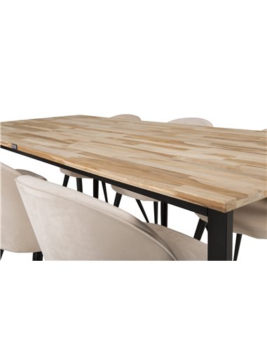 Matgrupp Cirebon med Velvet matstolar, 200 × 90 cm