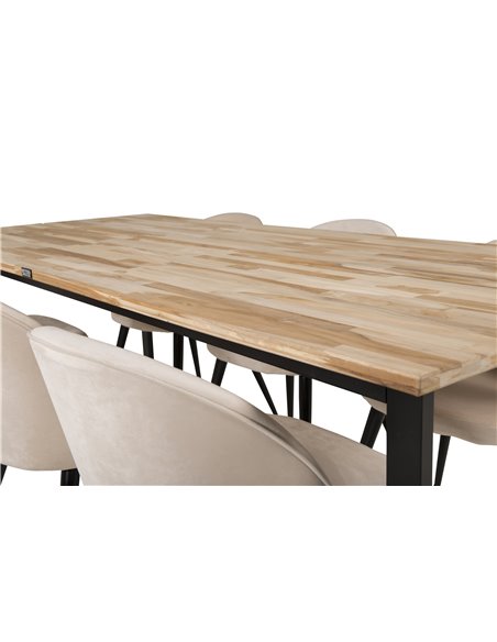 Matgrupp Cirebon med Velvet matstolar, 200 × 90 cm