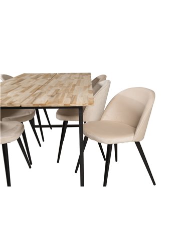 Matgrupp Cirebon med Velvet matstolar, 200 × 90 cm