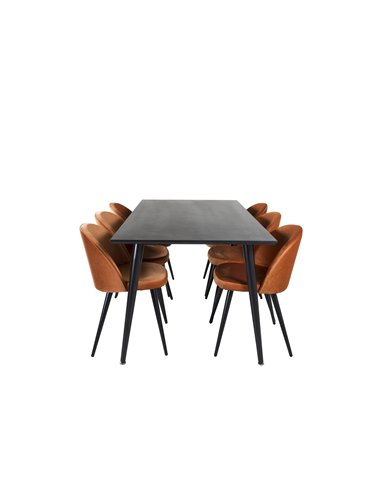 Matgrupp Dipp med Velvet matstolar, 180 × 90 cm
