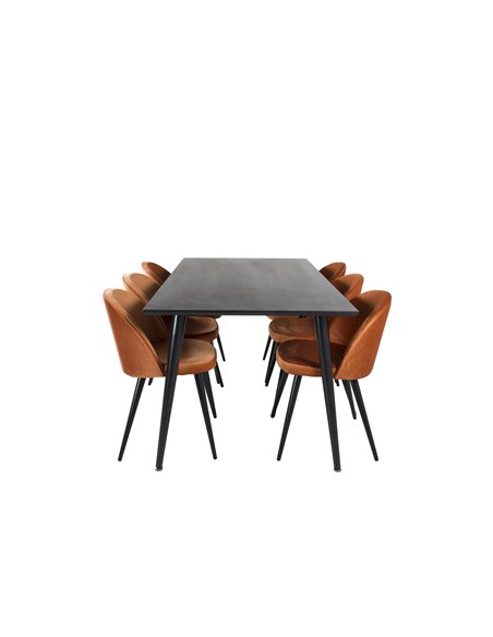 Matgrupp Dipp med Velvet matstolar, 180 × 90 cm