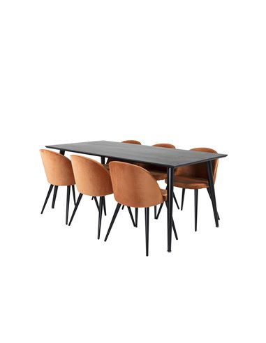 Matgrupp Dipp med Velvet matstolar, 180 × 90 cm