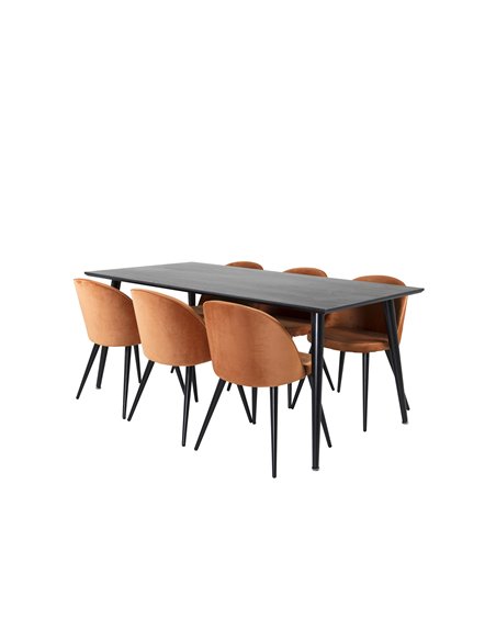 Matgrupp Dipp med Velvet matstolar, 180 × 90 cm