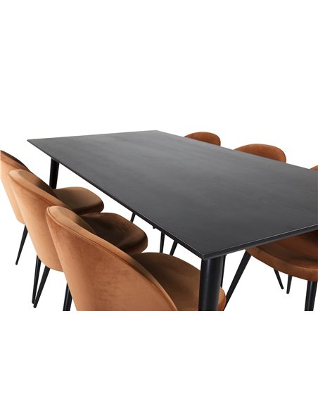 Matgrupp Dipp med Velvet matstolar, 180 × 90 cm