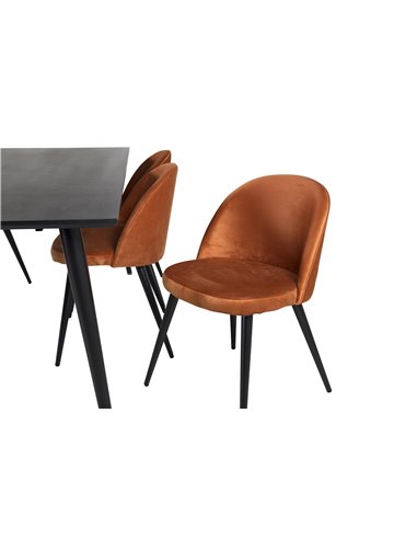 Matgrupp Dipp med Velvet matstolar, 180 × 90 cm