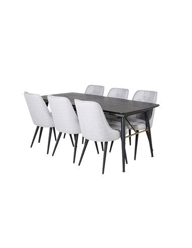 Matgrupp Gold med Velvet Deluxe matstolar, 180 × 85 cm
