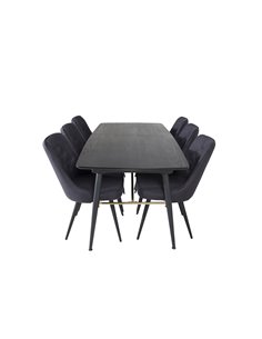 Matgrupp Gold med Velvet Deluxe matstolar, 180 × 85 cm