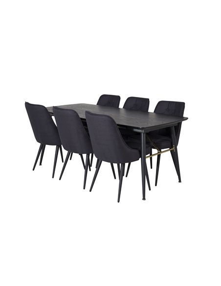 Matgrupp Gold med Velvet Deluxe matstolar, 180 × 85 cm