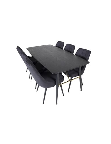 Matgrupp Gold med Velvet Deluxe matstolar, 180 × 85 cm