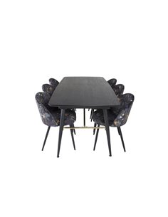 Matgrupp Gold med Velvet matstolar, 180 × 85 cm