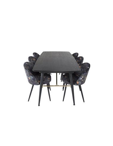 Matgrupp Gold med Velvet matstolar, 180 × 85 cm