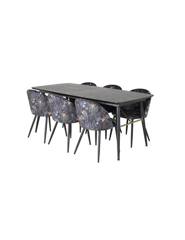 Matgrupp Gold med Velvet matstolar, 180 × 85 cm