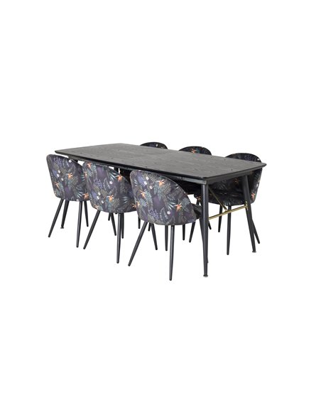 Matgrupp Gold med Velvet matstolar, 180 × 85 cm