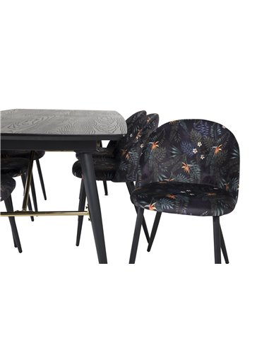 Matgrupp Gold med Velvet matstolar, 180 × 85 cm