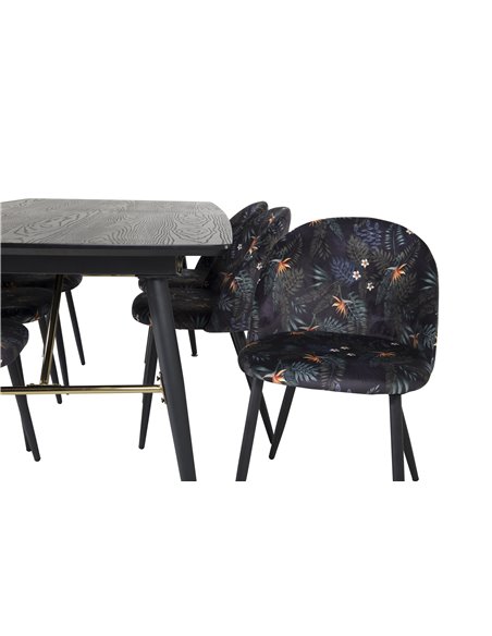 Matgrupp Gold med Velvet matstolar, 180 × 85 cm