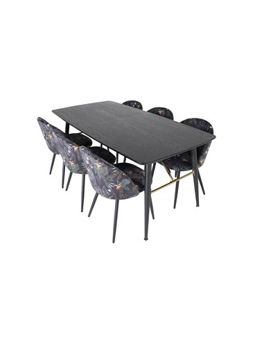 Matgrupp Gold med Velvet matstolar, 180 × 85 cm