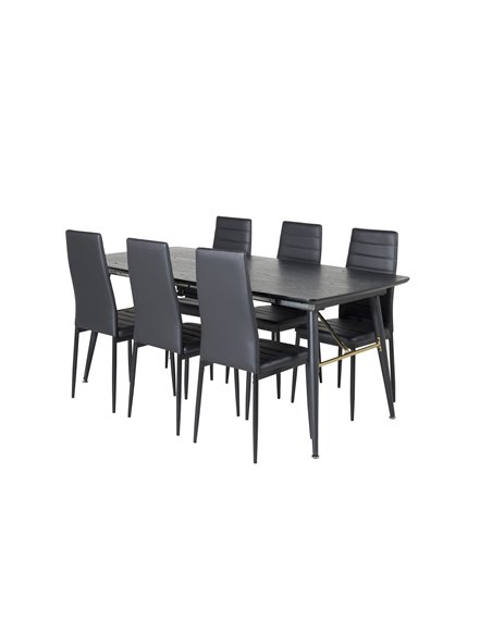 Matgrupp Gold med Slim matstolar, 180 × 85 cm