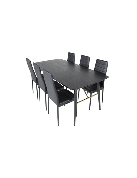 Matgrupp Gold med Slim matstolar, 180 × 85 cm