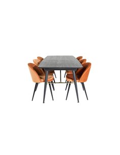 Matgrupp Gold med Velvet matstolar, 180 × 85 cm